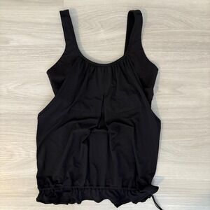 Lululemon Black Pleated Back Drawstring Hem Tank Top Built-In Bra Size 8